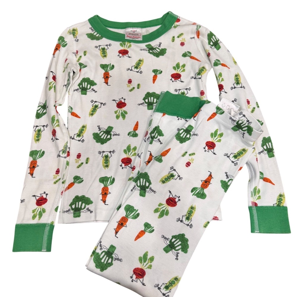 Hanna Andersson Kids US 8 Veggie Power Organic Cotton Pajama Set White Green